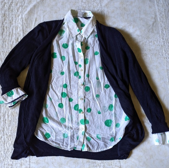 Silk-blend watercolor dot button-up blouse - Picture 1 of 3